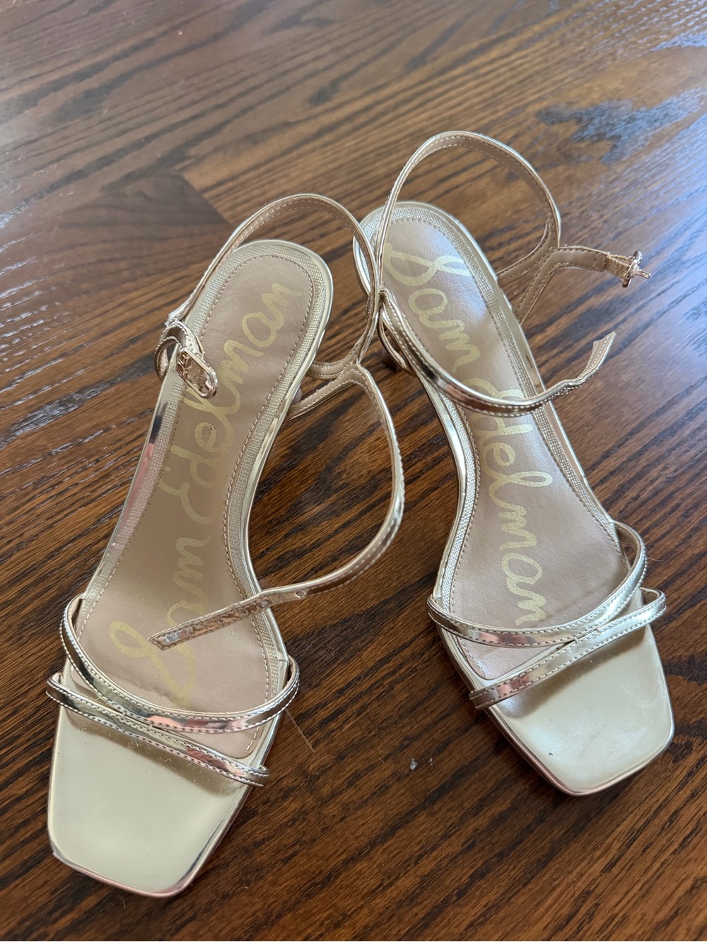 Sam Edelman Rose Gold Strappy Square-Toe Slingback Heels